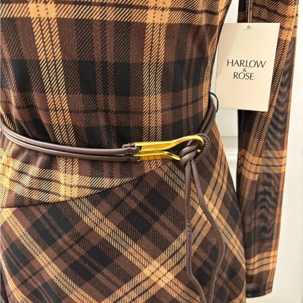 NWT Harlow & Rose 70’s retro plaid sheer layered waterfall dress - M - Picture 8 of 13